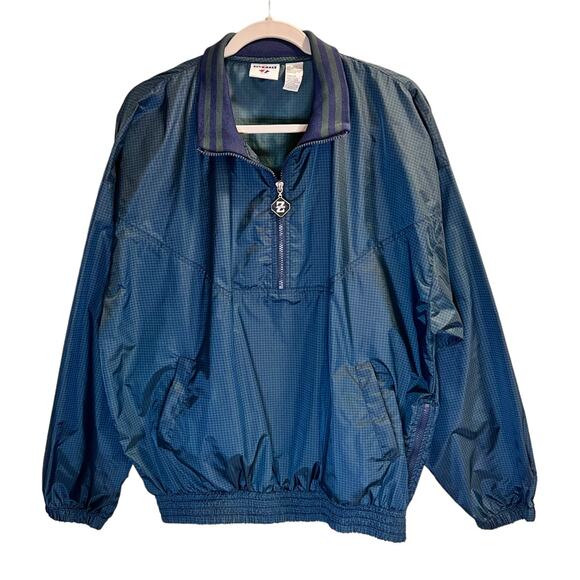Jerzees Plaid Windbreaker Jacket Quarter Zip Pullover Nylon Size L Blue Green - Picture 1 of 10